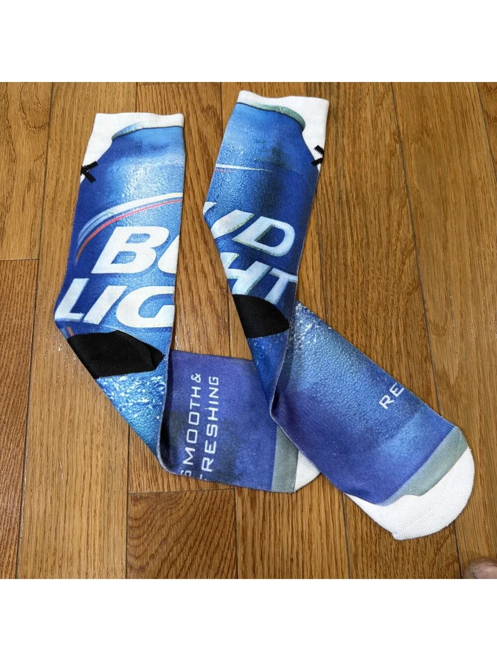 Bud Light Beer Graphic Crew Socks Blue Novelty Men’s Women’s Unisex Pair